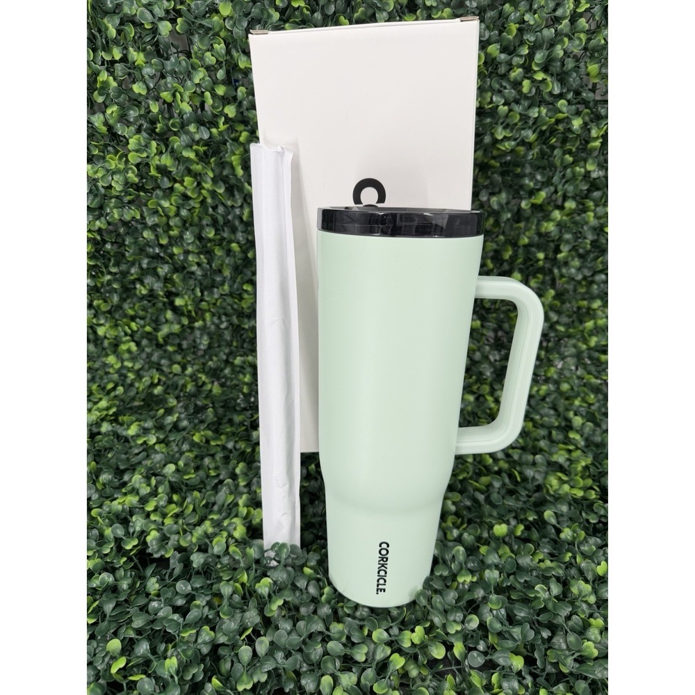 Corkcicle Cruiser Cup 40oz Insulated Tumbler Sage Mist Straw And Spill Proof Lid